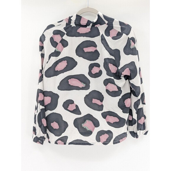 Tucker 100% Silk Leopard Print White Long Sleeve Tie Front Blouse USA Size Small - Picture 10 of 10